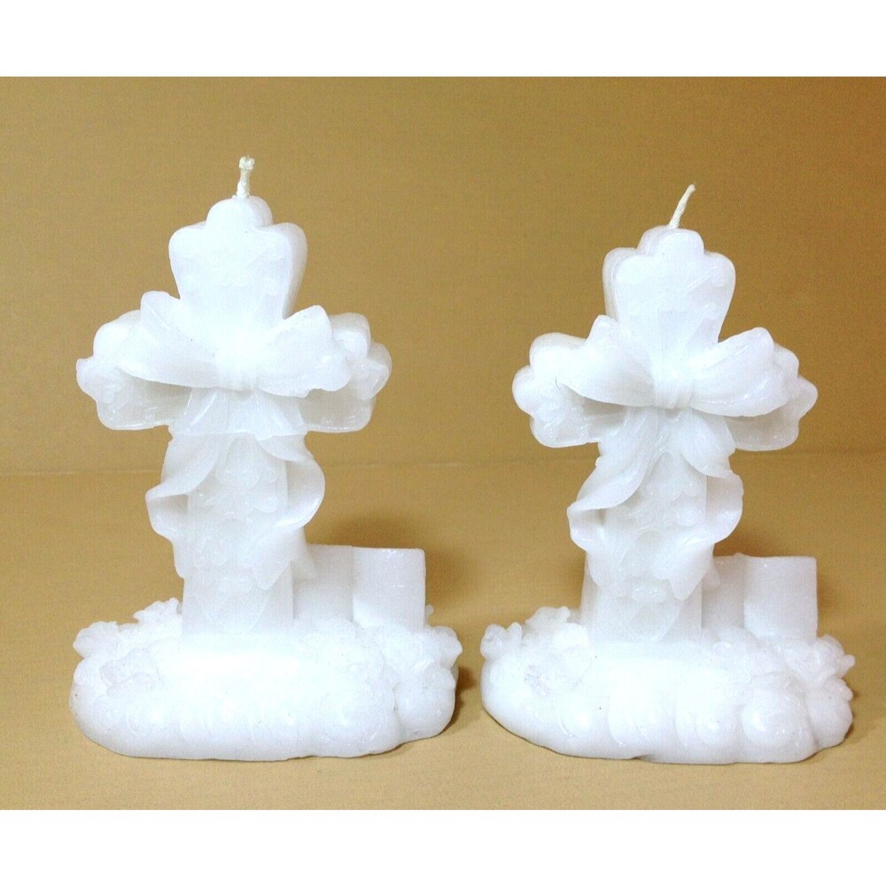 2 Vintage Novelty Candle White Cross Candles Tastefully Designed by Forum